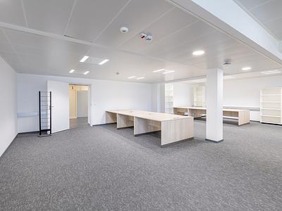 Large modular open space on ground floor of modern building